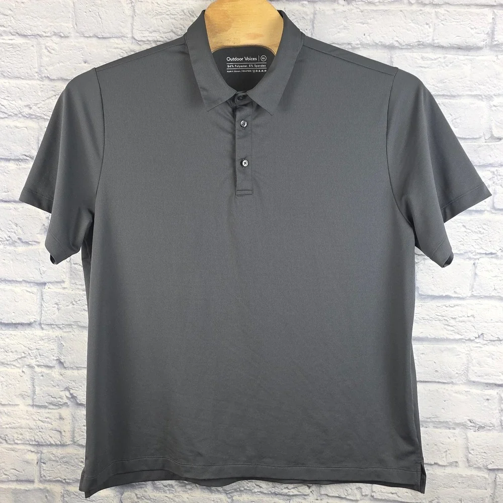 Outdoor Voices Men Charcoal Gray Performance Polo Shirt Short Sleeve Stretch 2XL